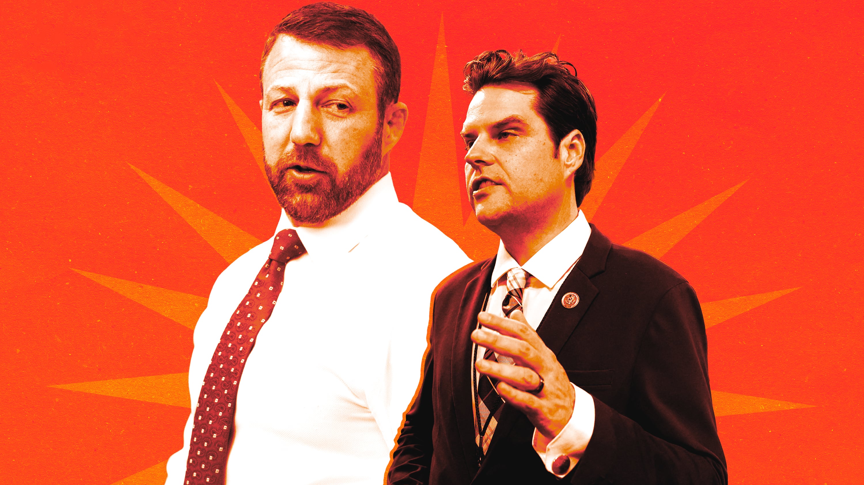 A photo illustration of Sen. Markwayne Mullin and Matt Gaetz.