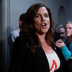 U.S. Rep. Nancy Mace (R-SC) speaks with the media as Republicans work towards electing a new Speaker of the House after Kevin McCarthy (R-CA) was ousted from the position of speaker.