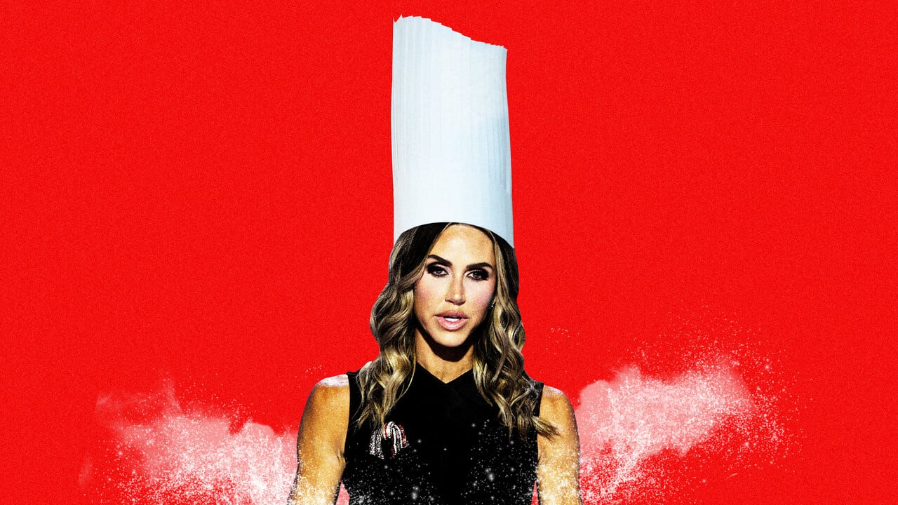 Lara Trump, in a pastry chef hat, with flour around