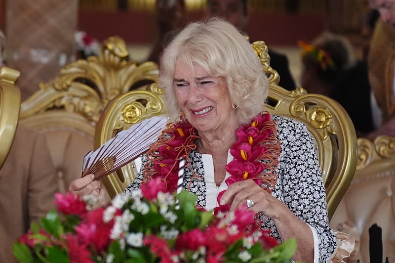 APIA, SAMOA - OCTOBER 26: Queen Camilla is seen during a farewell ceremony, on the final day of the royal visit to Australia and Samoa at the Siumu Village on October 26, 2024 in Apia, Samoa. The King's visit to Australia is his first as monarch, and the Commonwealth Heads of Government Meeting (CHOGM) in Samoa will be his first as head of the Commonwealth.